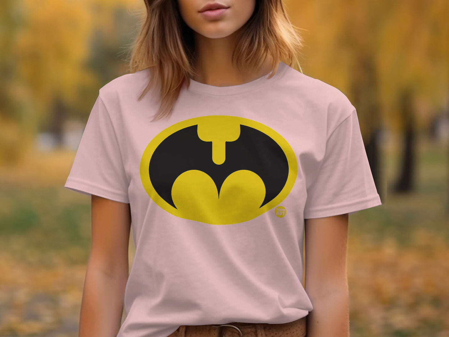 Yellow and Black Bat Symbol Pink Shirt product