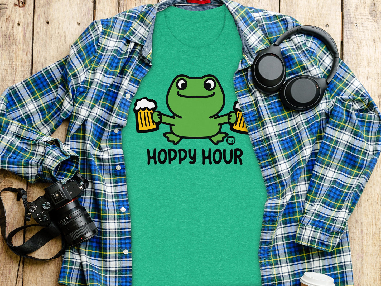 Hoppy Hour Frog Holding Beers Graphic T-Shirt product