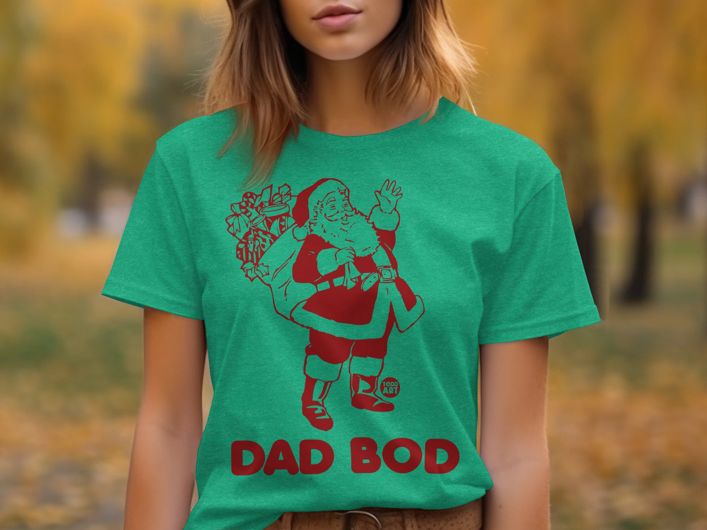 Dad Bod Santa Graphic Teal Holiday Shirt