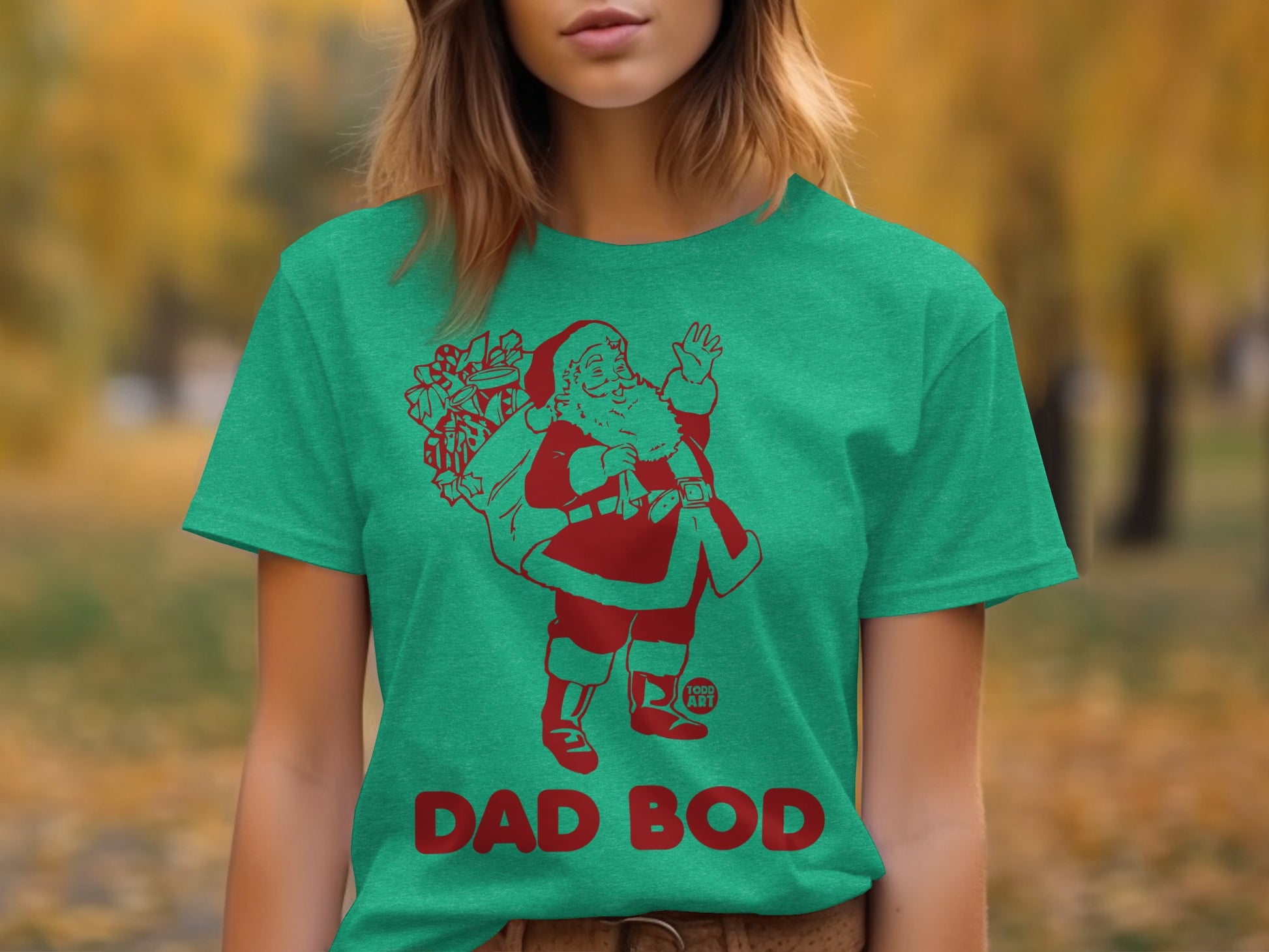 Dad Bod Santa Graphic Teal Holiday Shirt