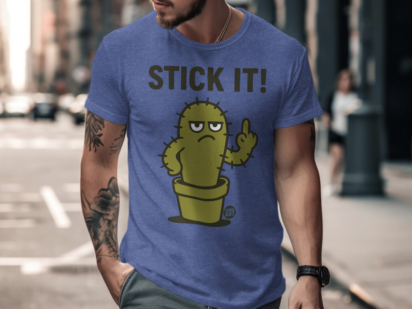 Stick It Cactus Graphic Blue T-Shirt product