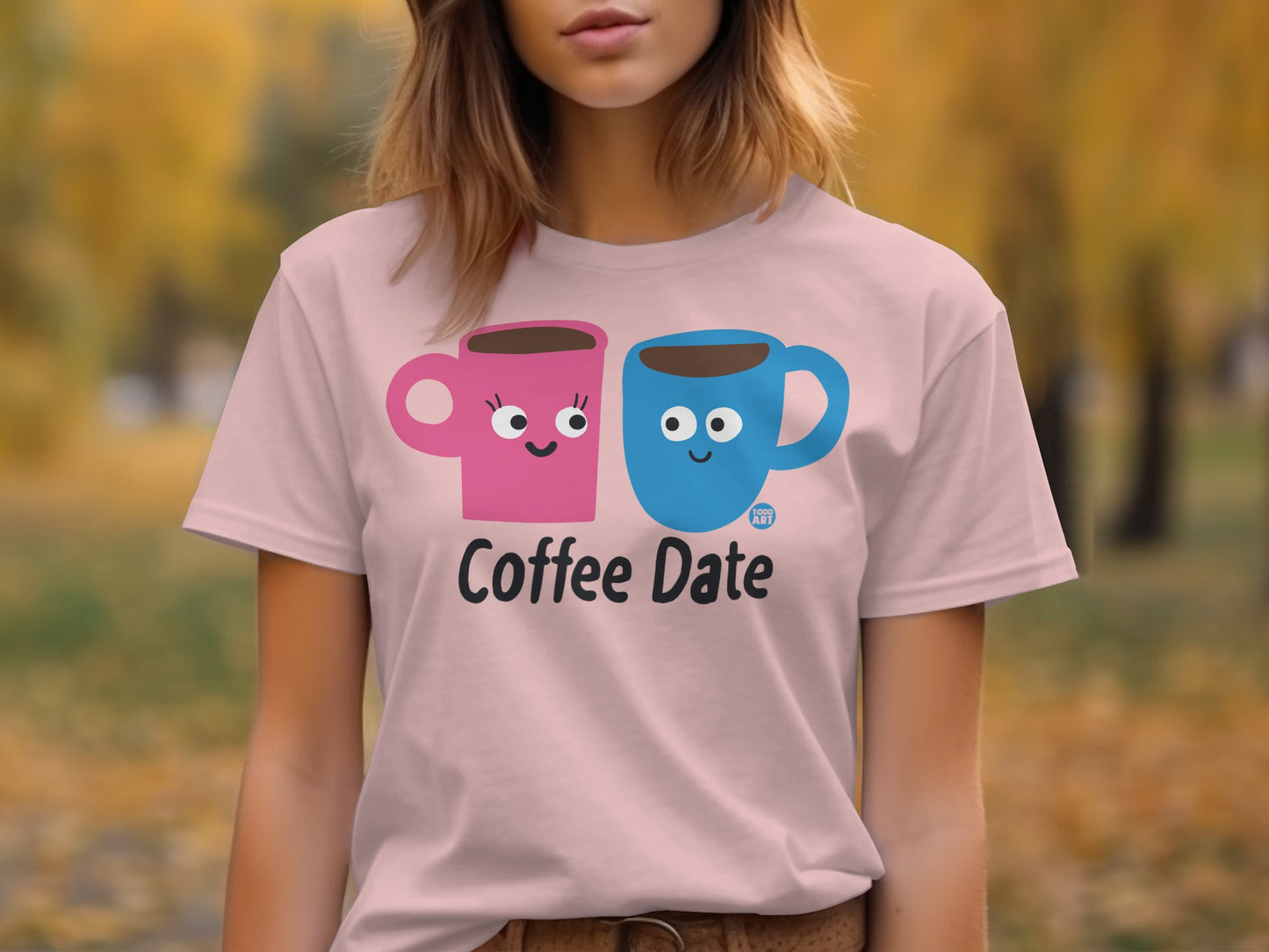 Coffee Date Design Pink and Blue T-Shirt product