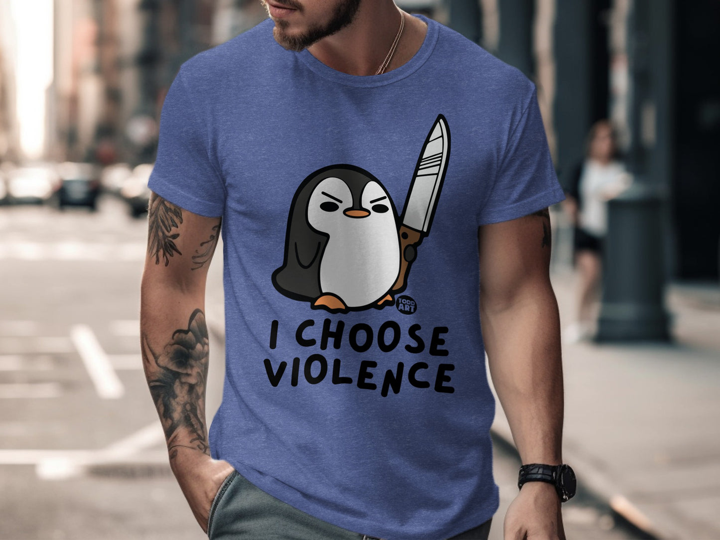 Funny Penguin I Choose Violence Graphic T-Shirt