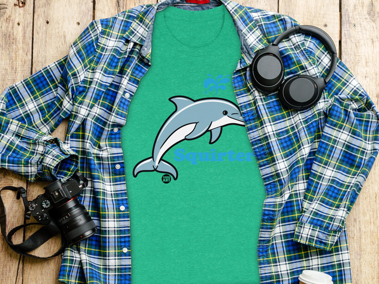 Cute Dolphin Graphic Squirrel Print on Green Shirt product