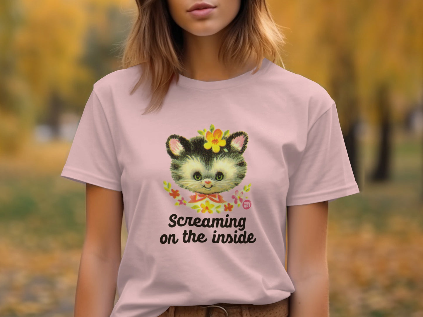 Screaming On The Inside Cute Cat Graphic T-Shirt product