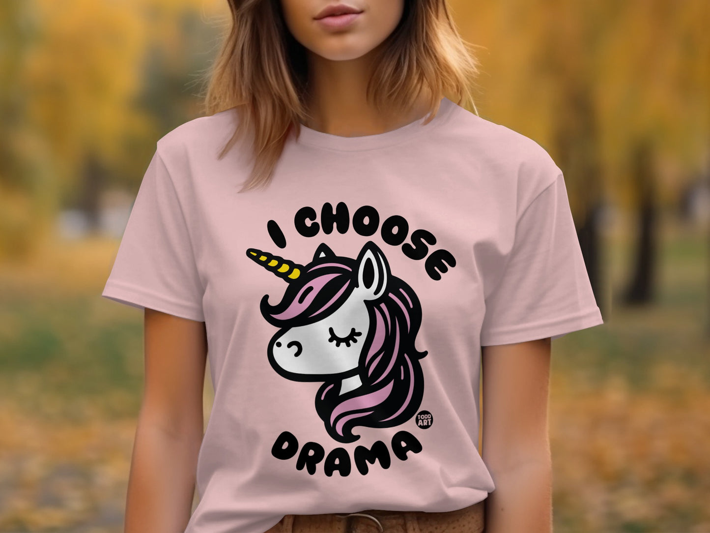 I Choose Drama Graphic Tee with Unicorn Design