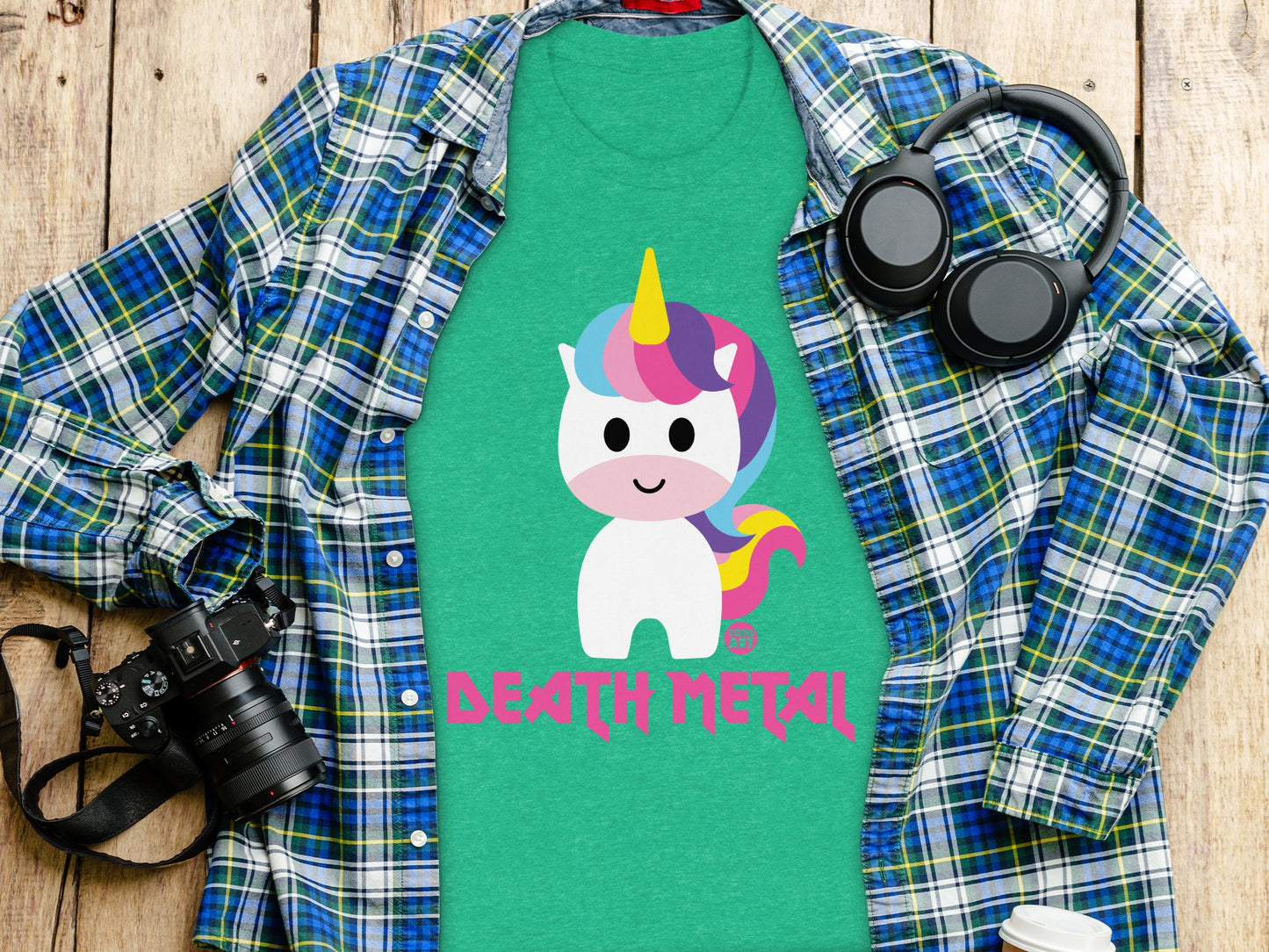 Vibrant Death Metal Unicorn Shirt with Cute Design