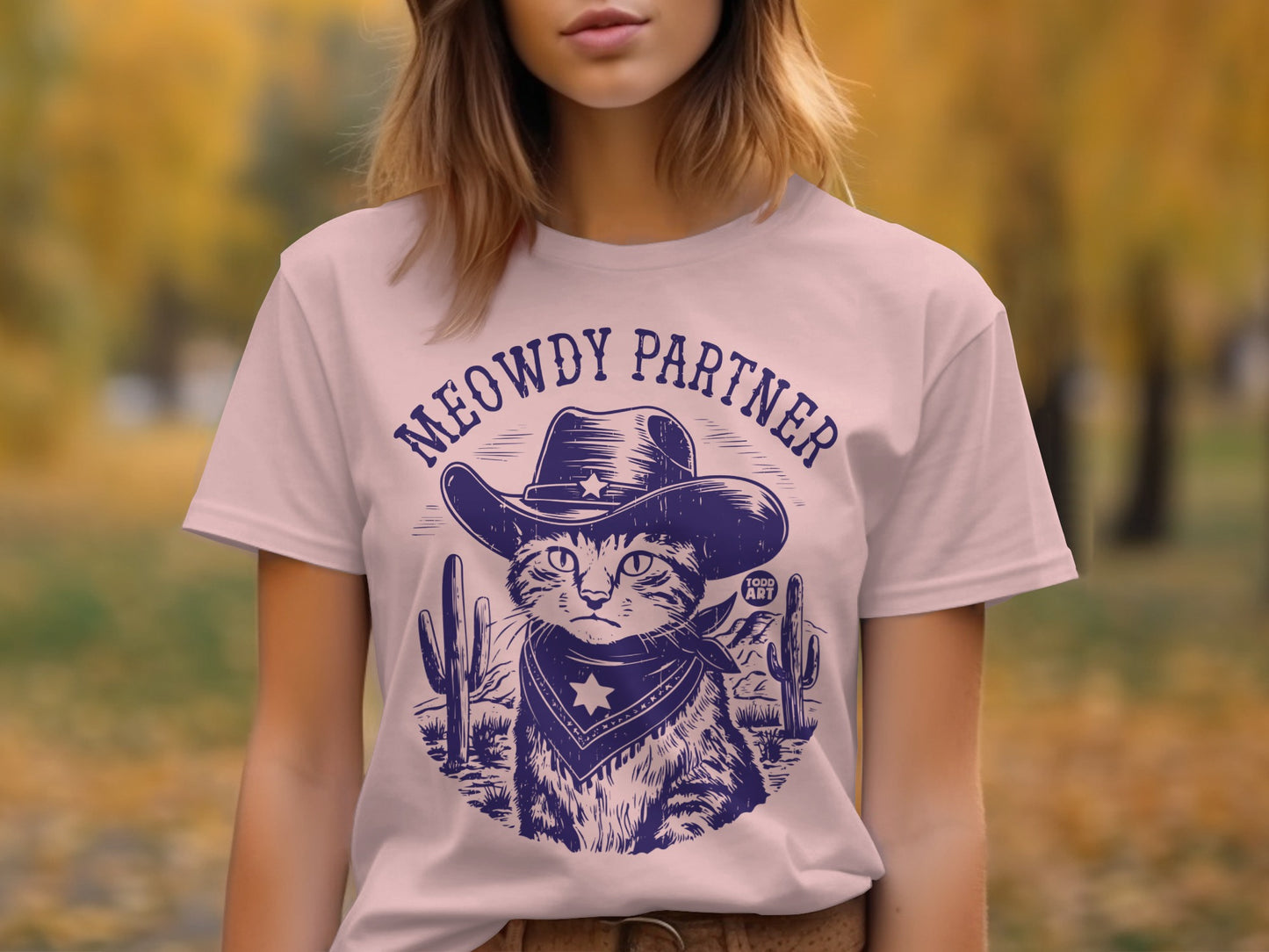 Meowdy Partner Cat Art Printed T shirt product