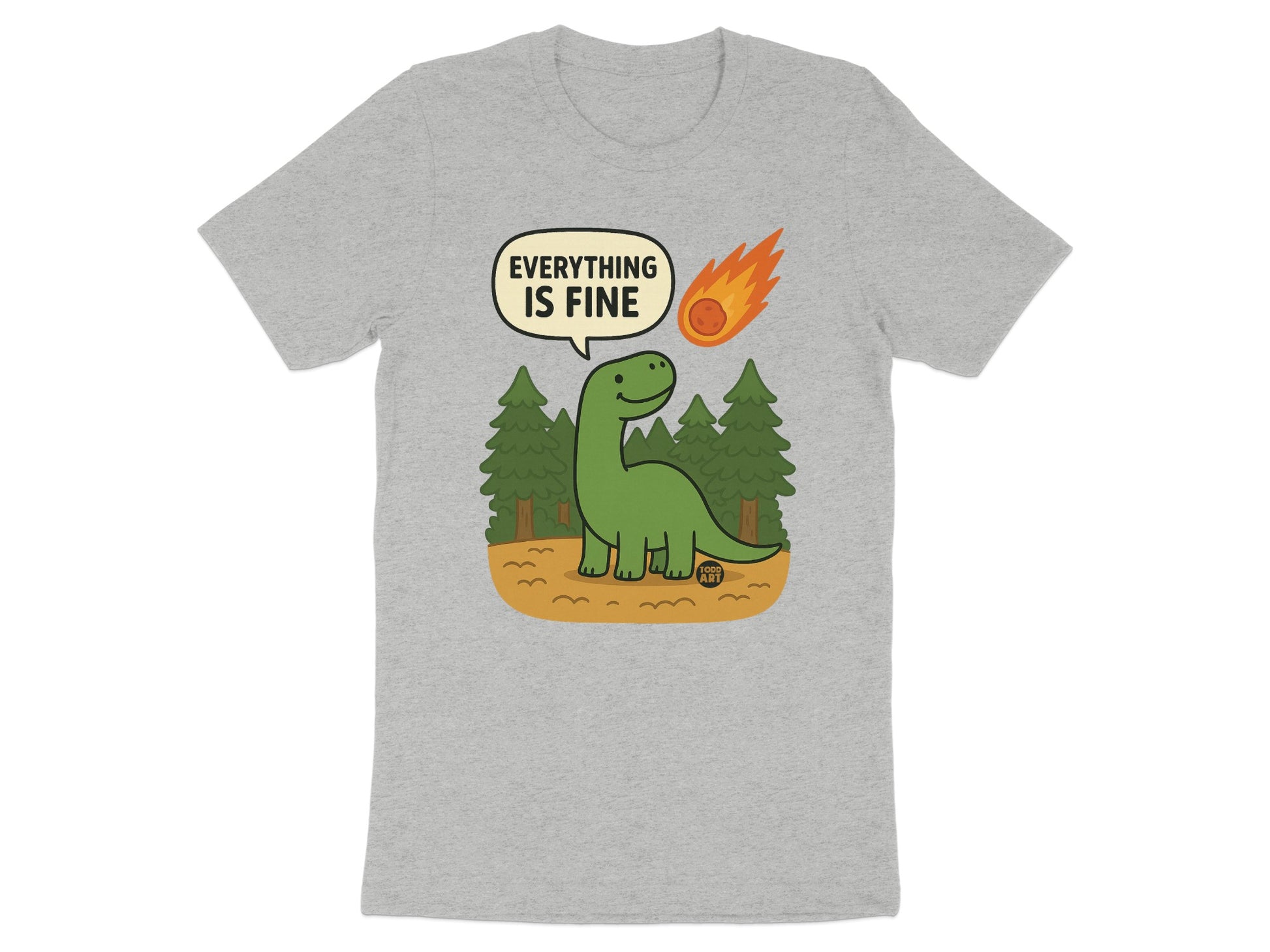 Dinosaur with Everything Is Fine print T-shirt product