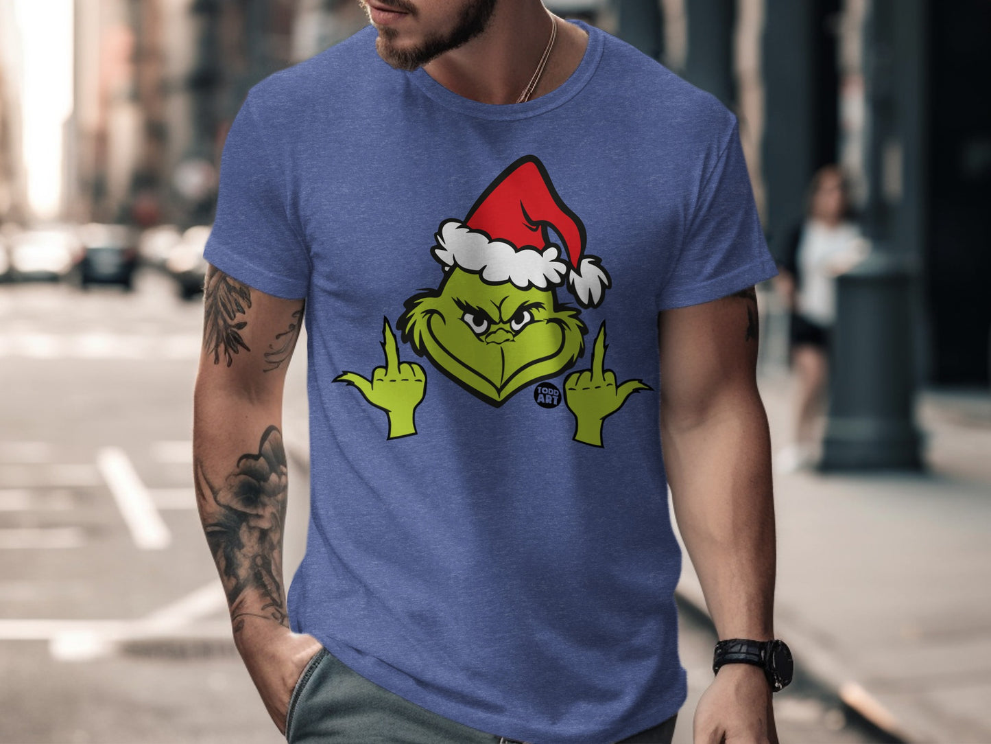 Funny Christmas Grinch with Santa Hat on T-shirt product