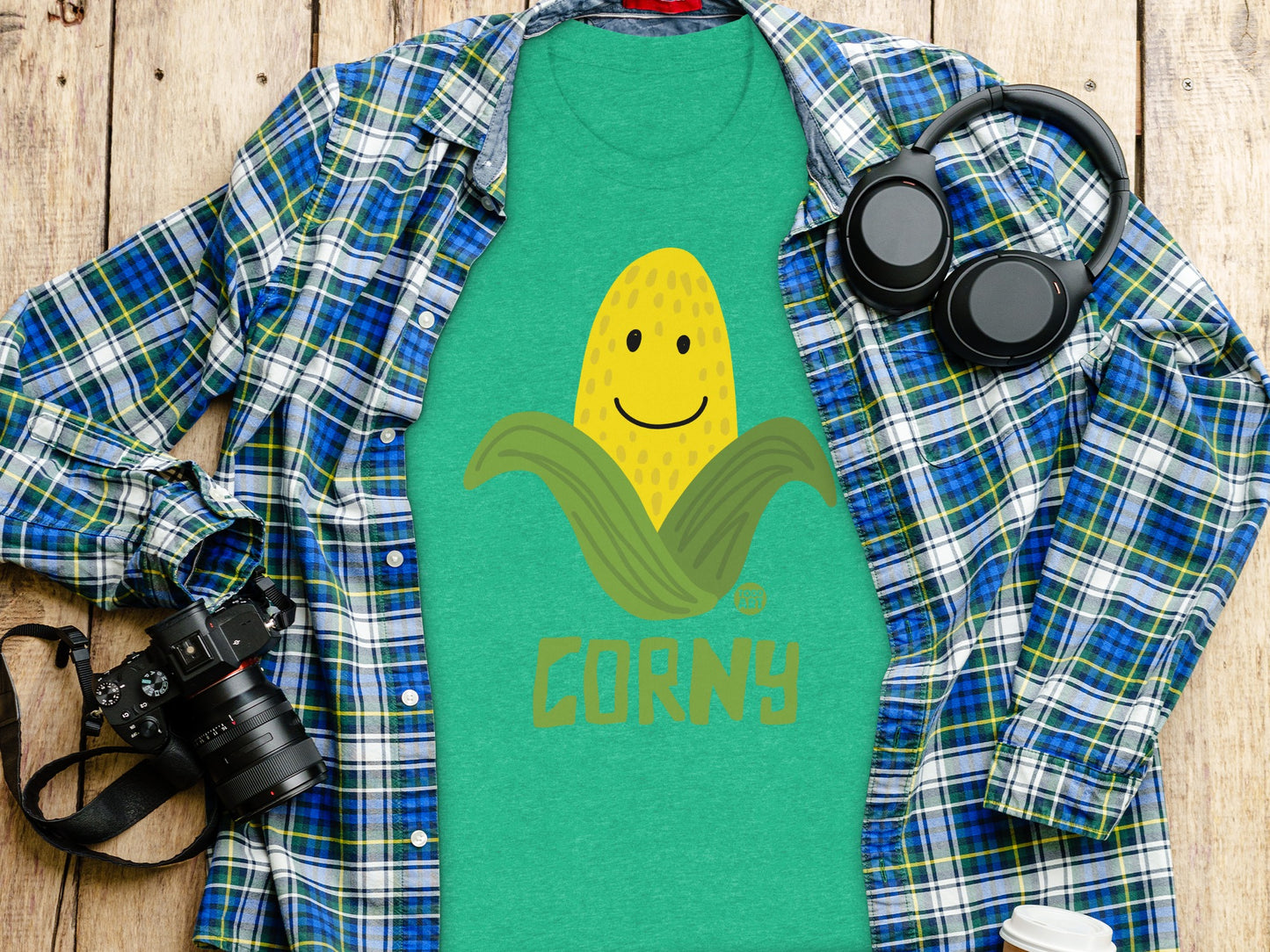 Fun Corny Graphic Tee with Smiling Corn Design