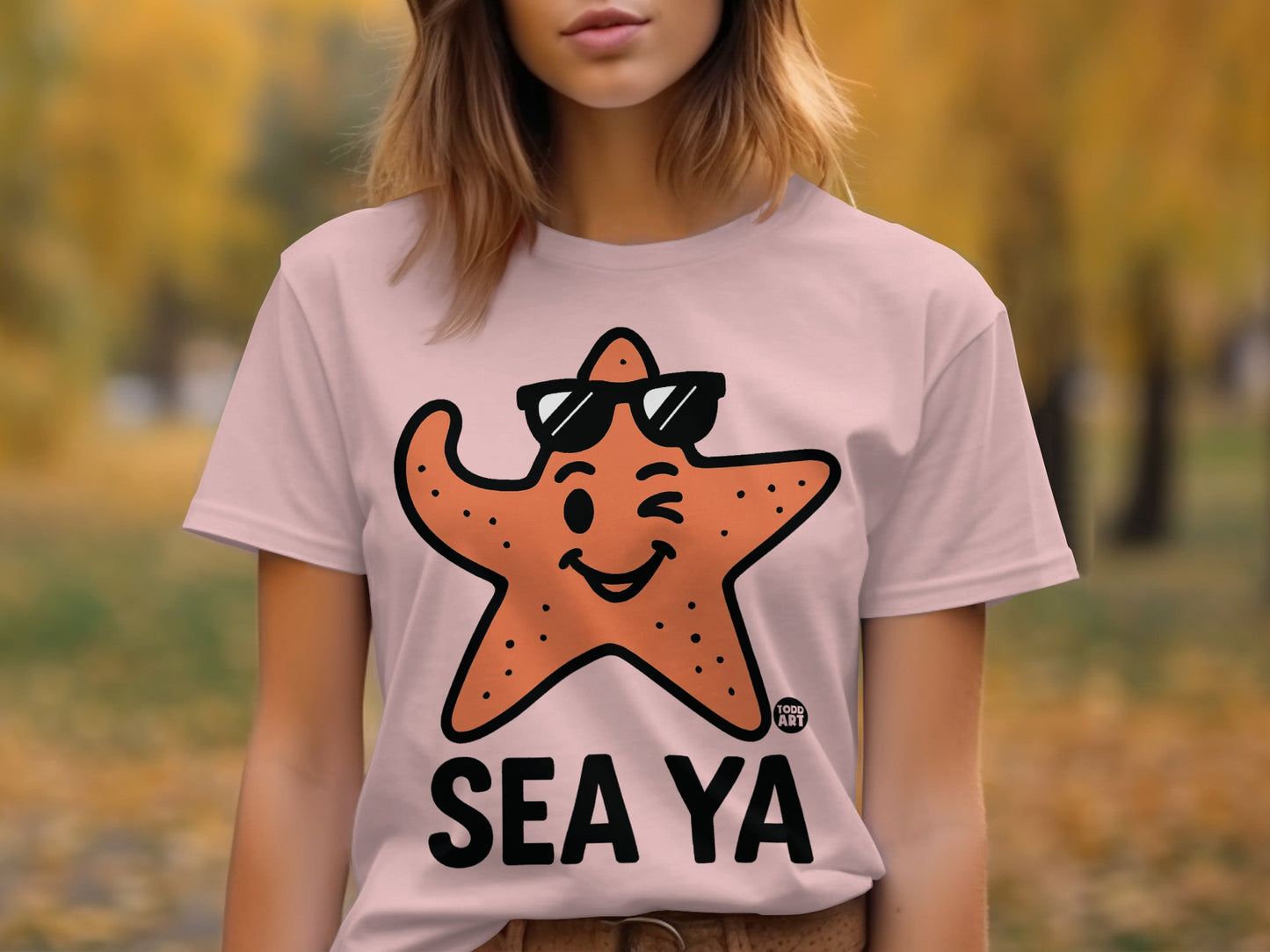 Winking Starfish with Sunglasses Pink T-Shirt product