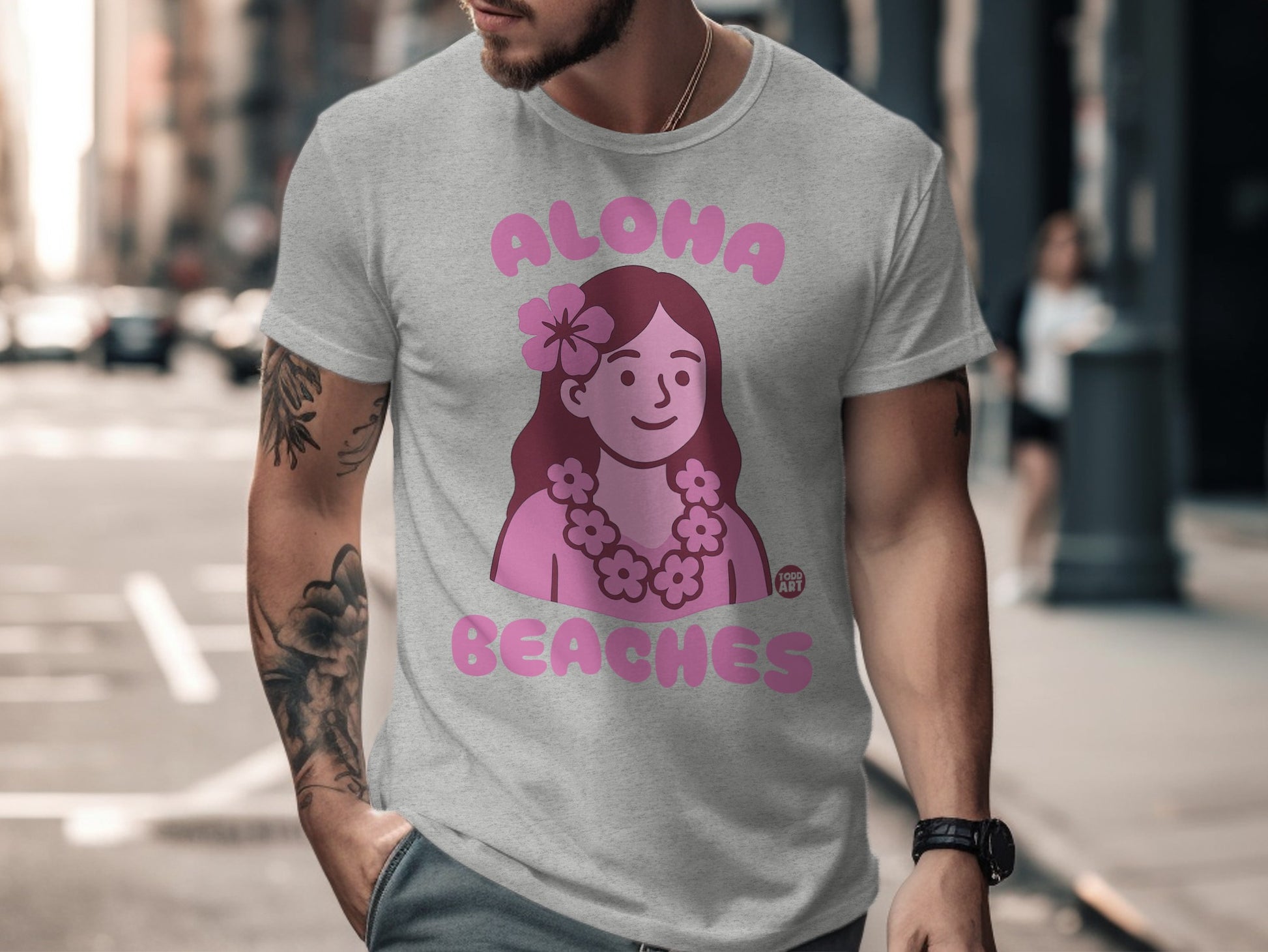 Aloha Beaches Graphic Tee with Cartoon Character