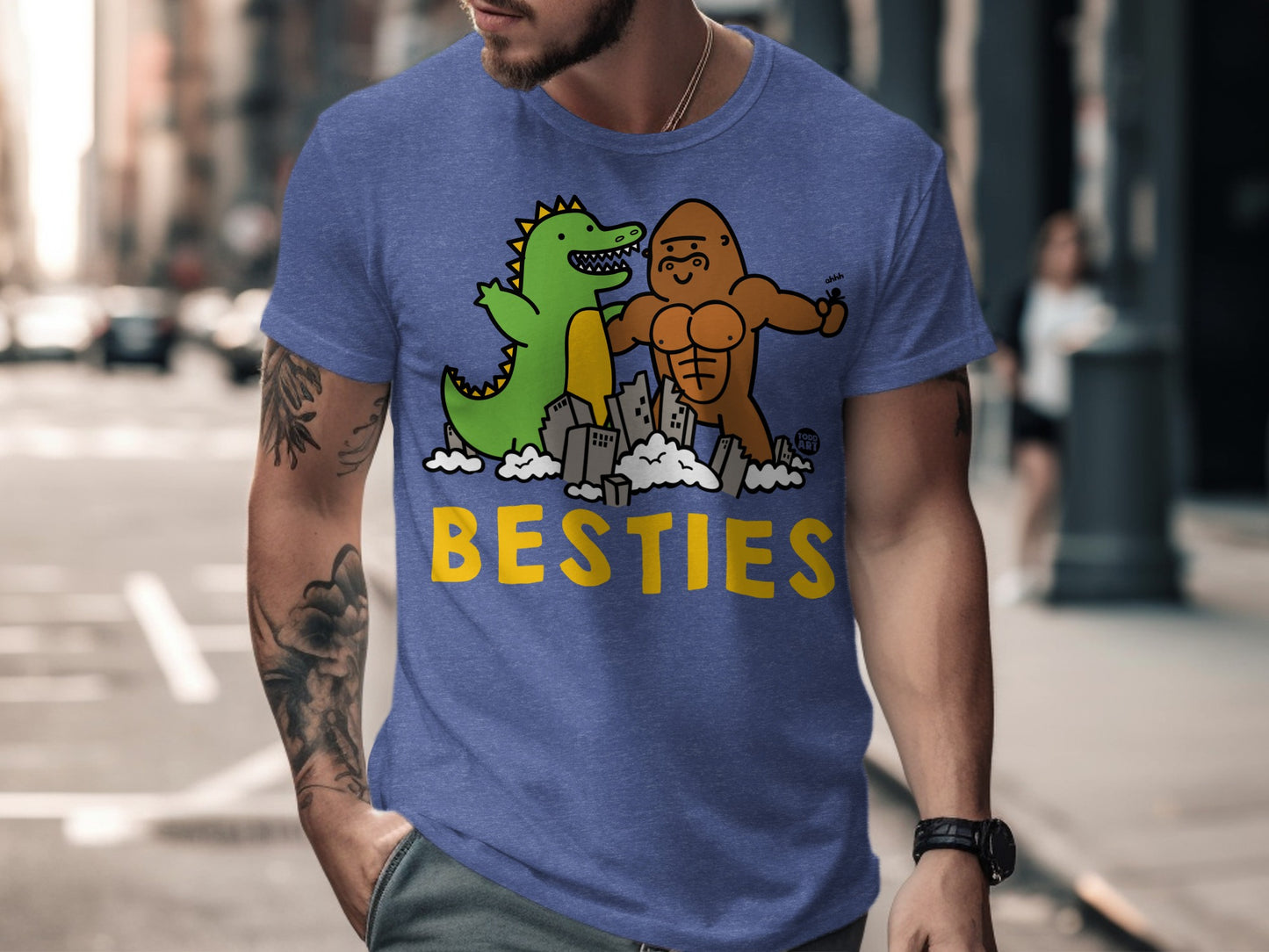 Besties Dinosaur and Muscle Character Graphic Shirt product type