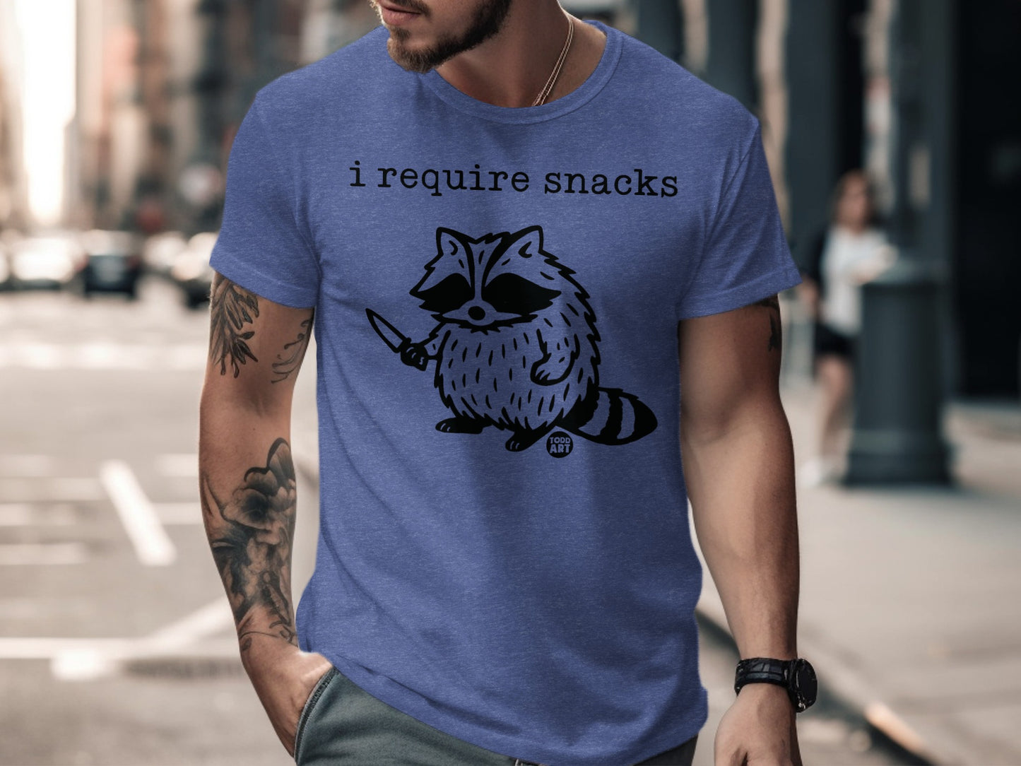 I Require Snacks Raccoon with Knife Graphic Shirt