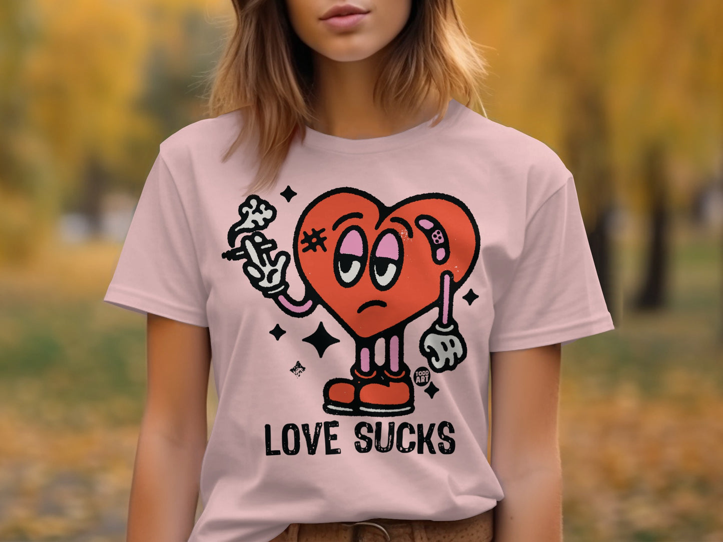 Love Sucks Cartoon Heart Graphic T-Shirt