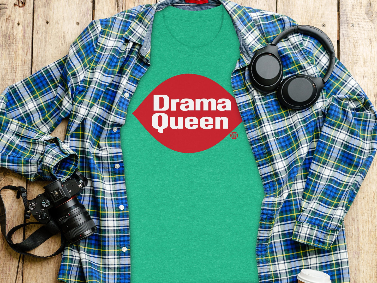 Drama Queen Graphic T-shirt with Bold Red Emblem