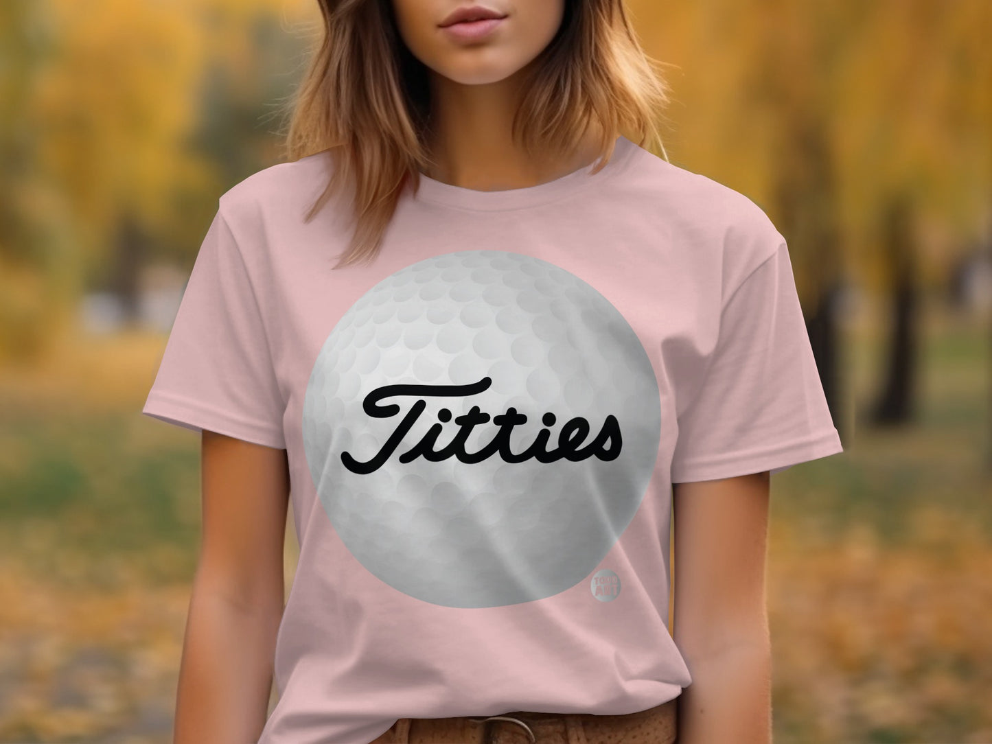 Titties Golf Ball Graphic on Light Pink T-Shirt