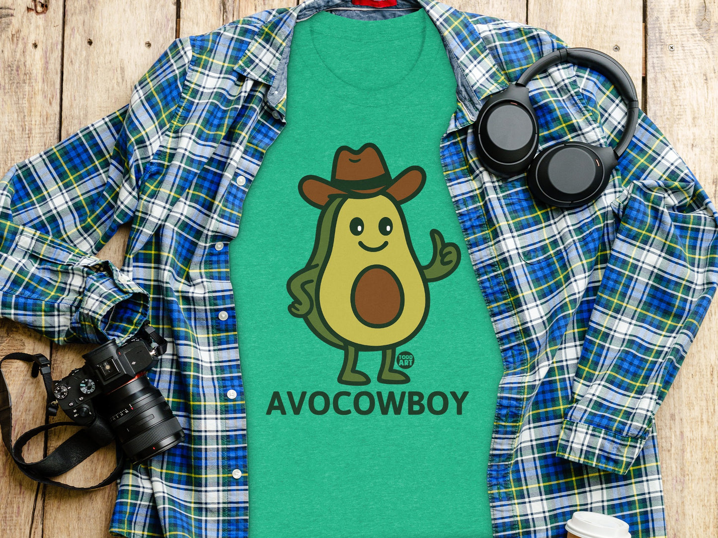 Avocowboy Graphic Shirt with Cartoon Avocado Print