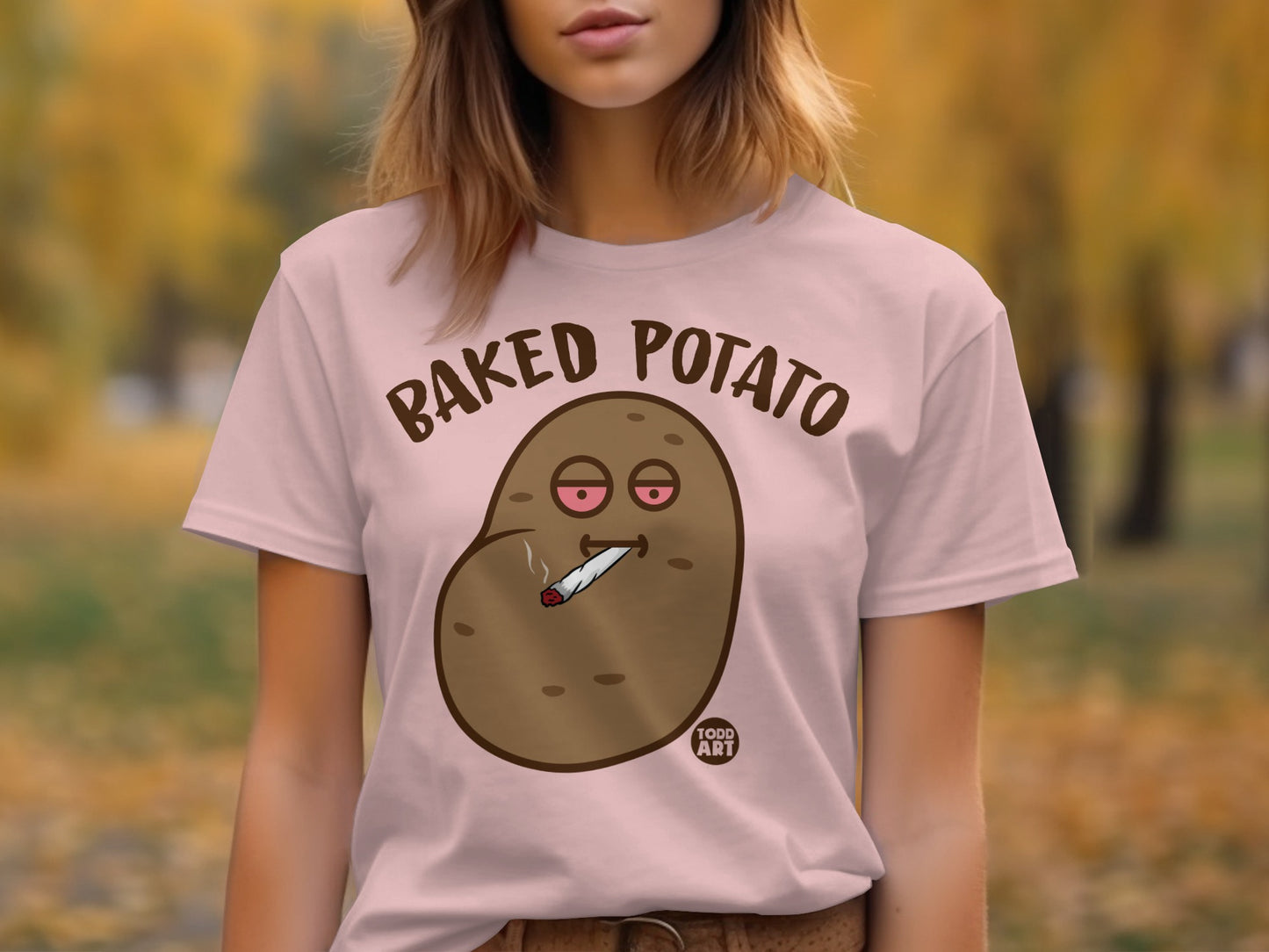 Baked Potato Smoking Design Funny Graphic T-Shirt
