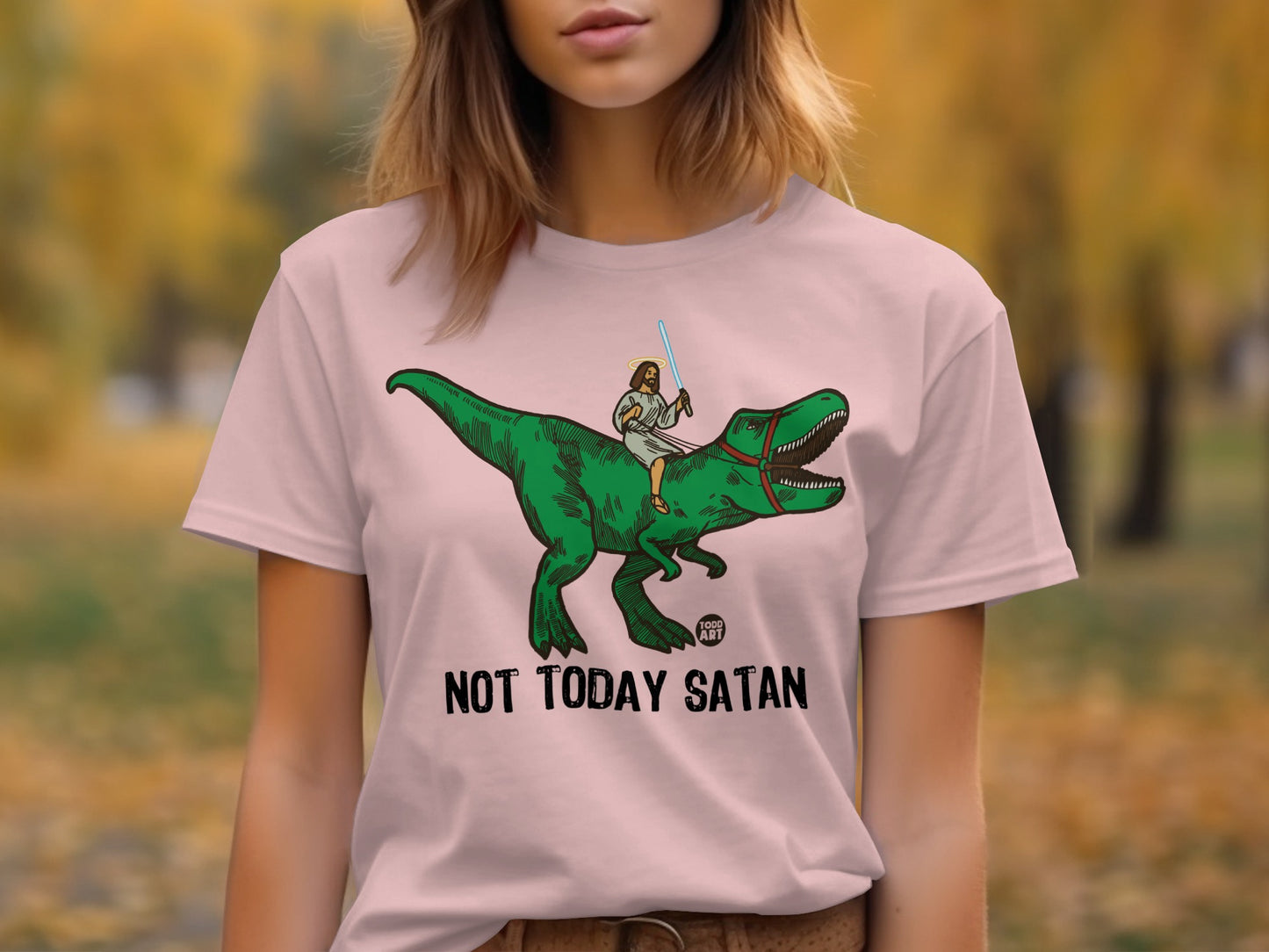 Not Today Satan Dinosaur Rider Graphic Tee product