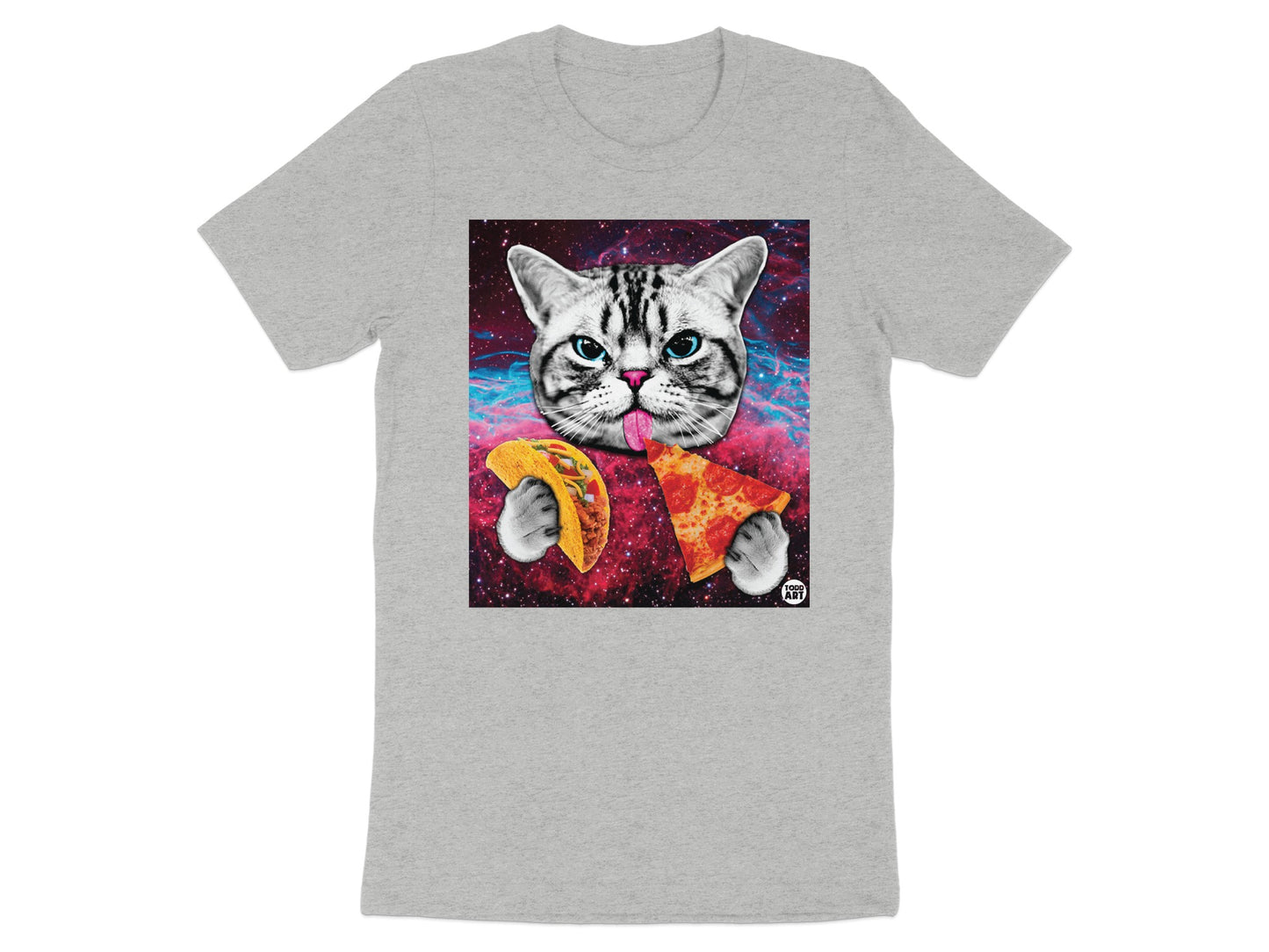 Cat Eating Pizza Colorful Graphic Tee Shirt product