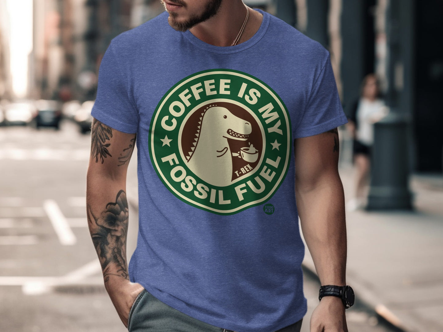 Coffee Is My Fossil Fuel Dinosaur Graphic Shirt product type