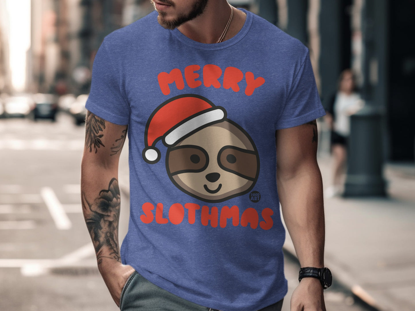 Merry Slothmas Santa Hat Graphic T-shirt product type