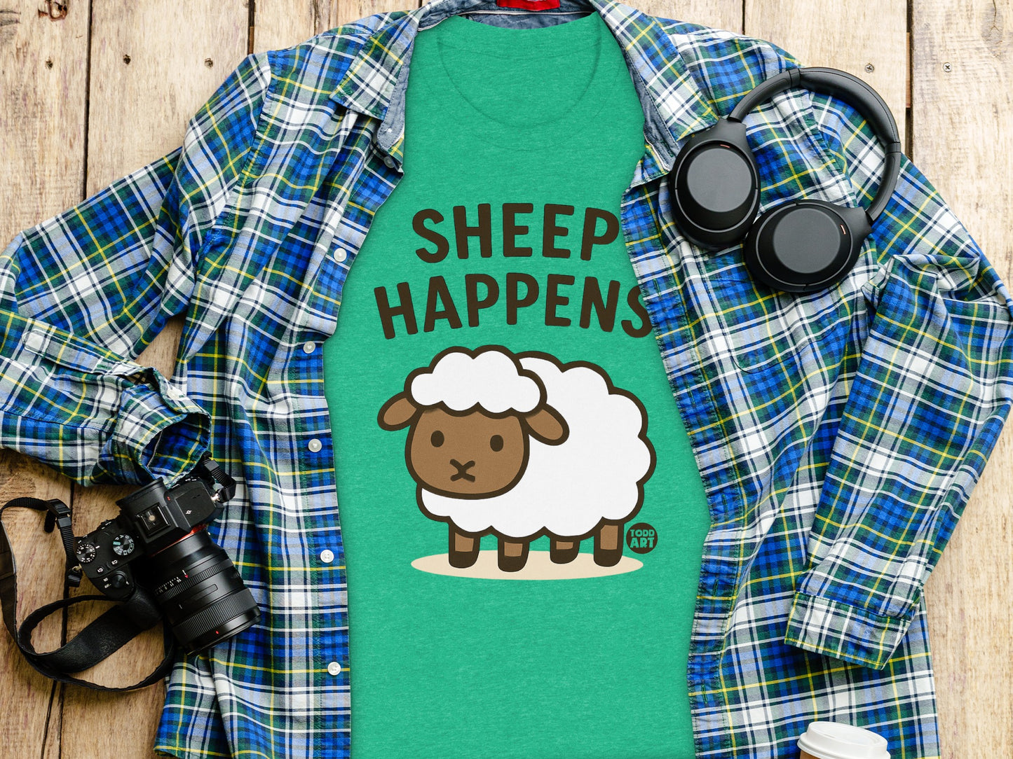 Sheep Happens Green Funny T-Shirt Cute Animal Art product type