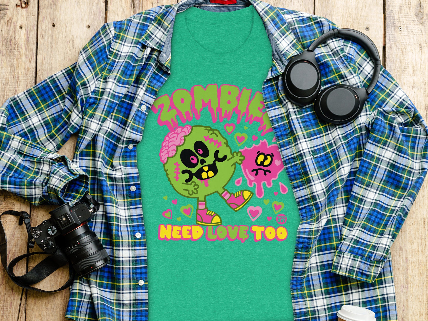 Zombie Need Love Too Green T-Shirt Fun Cartoon Design