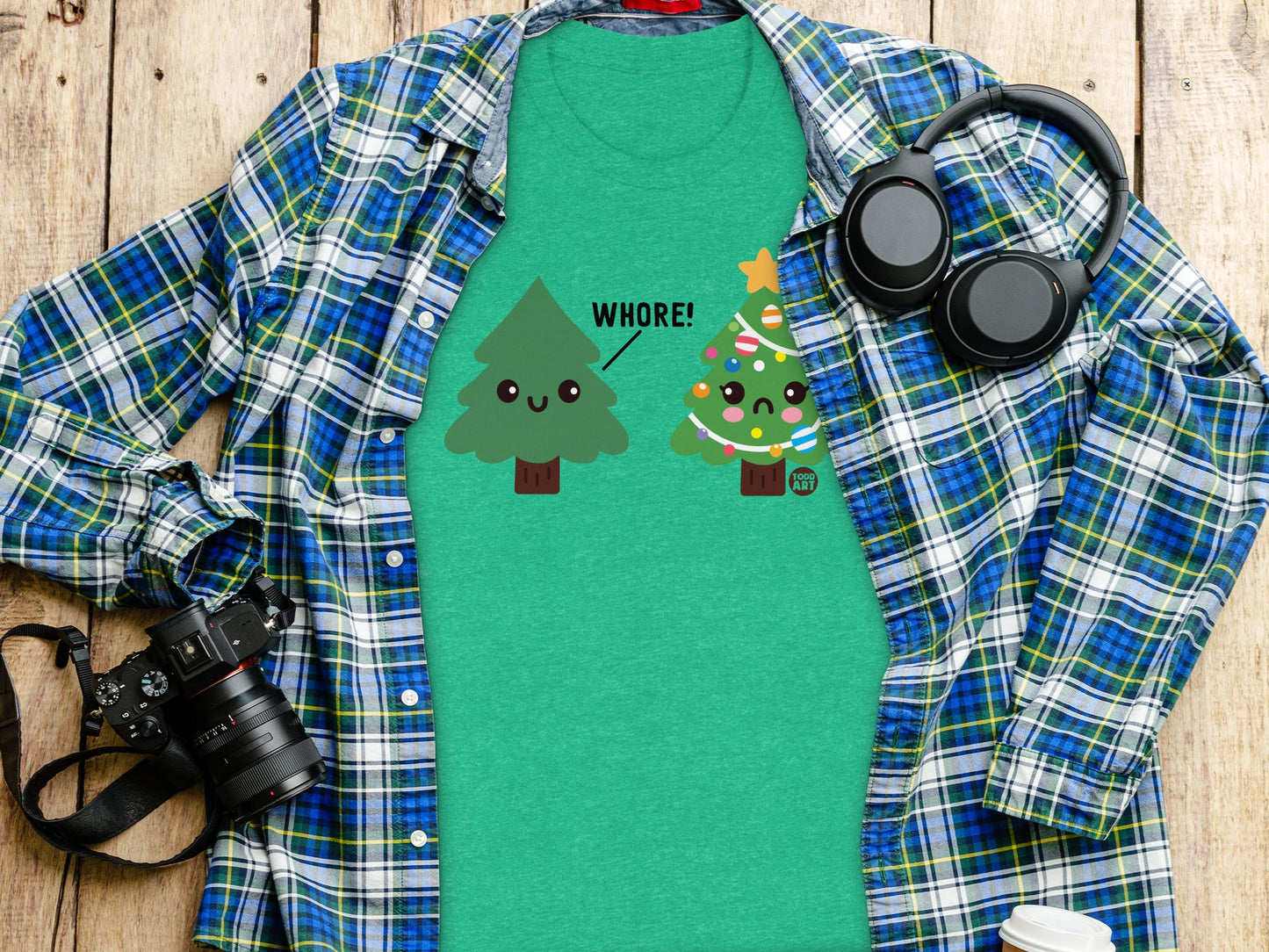 Funny Christmas Tree Graphic Green Tee Shirt product