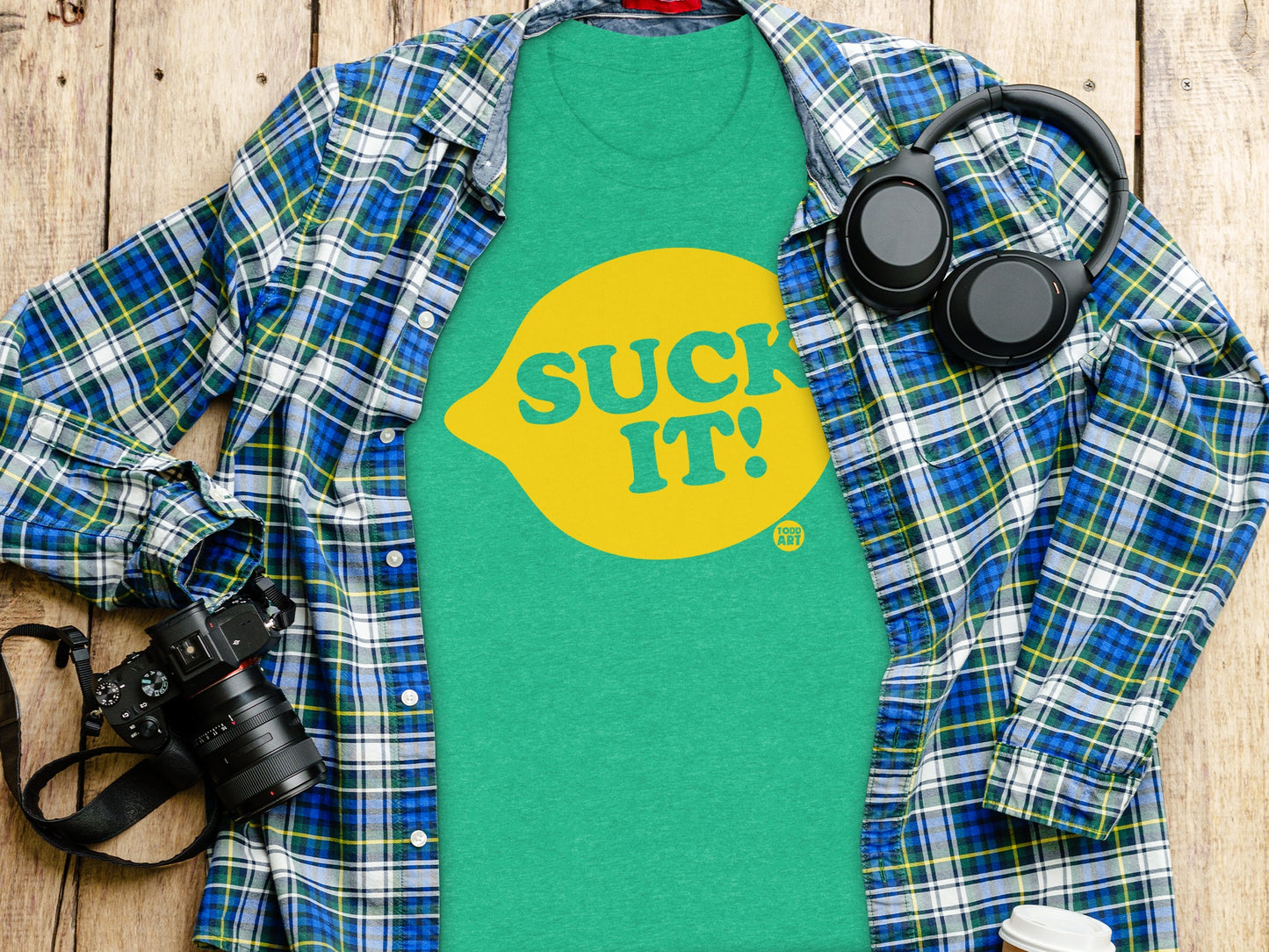 Green Graphic Tee with Suck It Print Shirt product