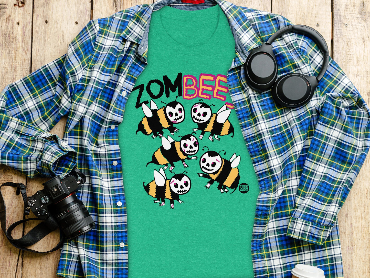Fun Graphic Tee with Cute Zombie Bee Design Shirt