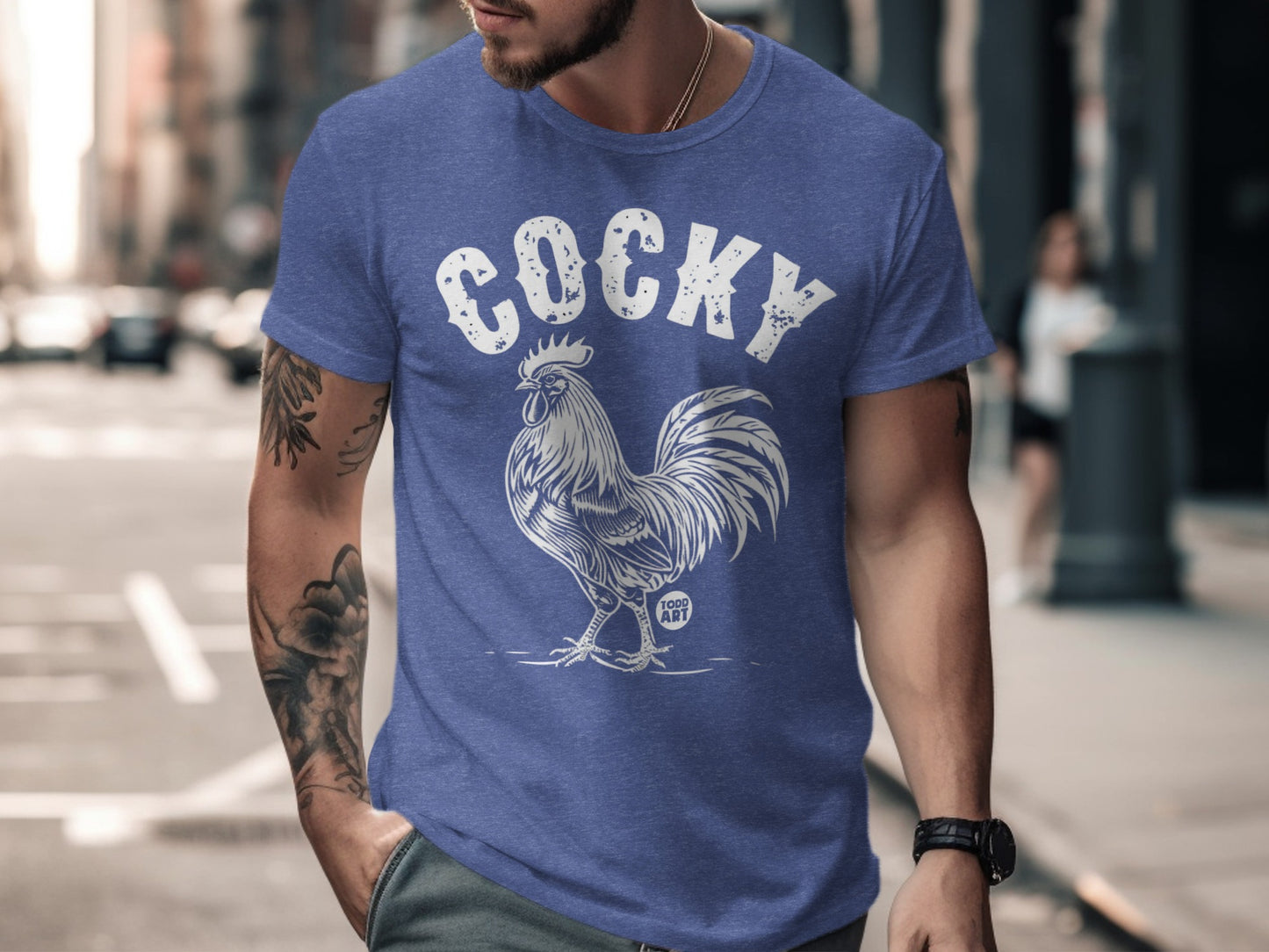 Cocky Rooster Printed Casual Graphic T Shirt product