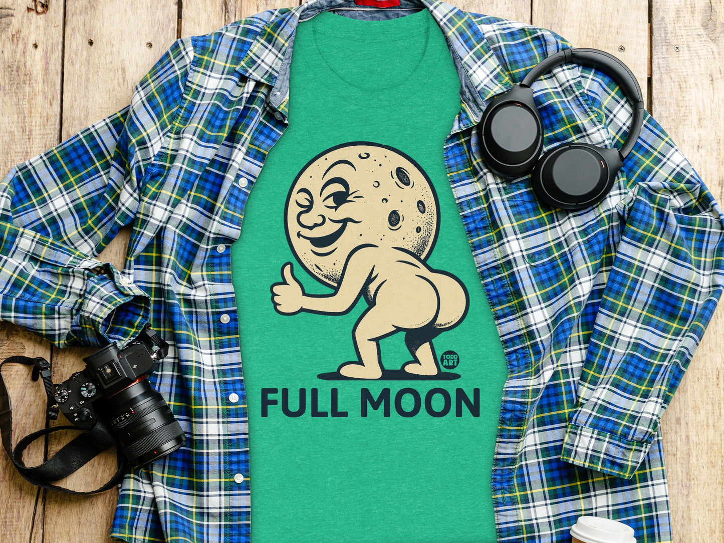 Full Moon Graphic Design on Green T-Shirt product