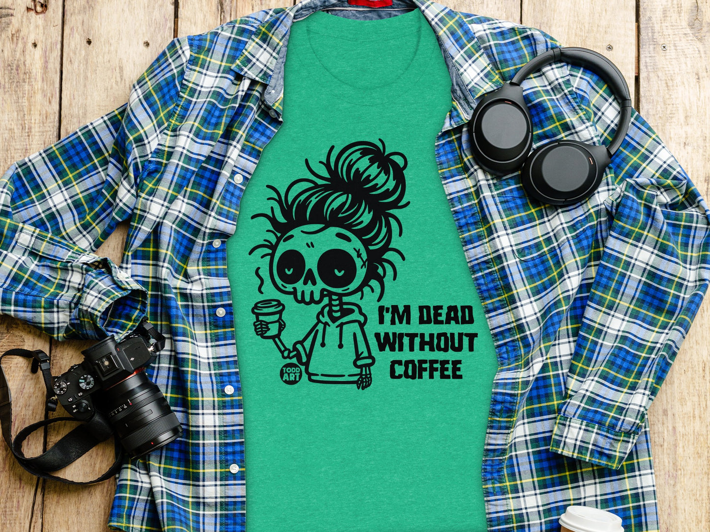 Funny Skeleton Drinking Coffee Graphic T-Shirt product