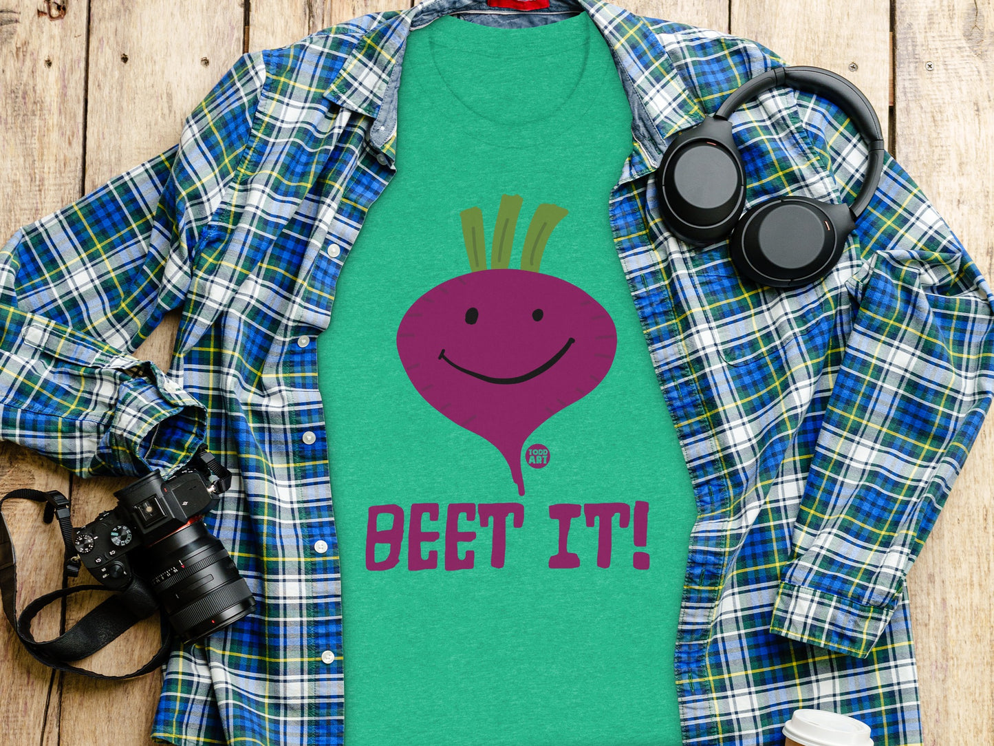 Beet It Smiling Beetroot Headphones T-Shirt