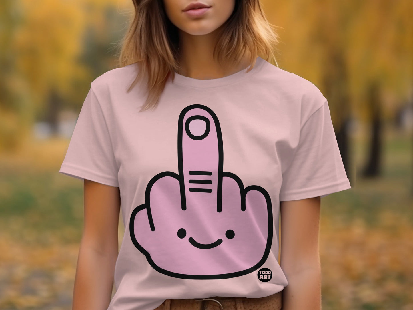 Cute Pink Smiley Middle Finger Graphic Shirt product type