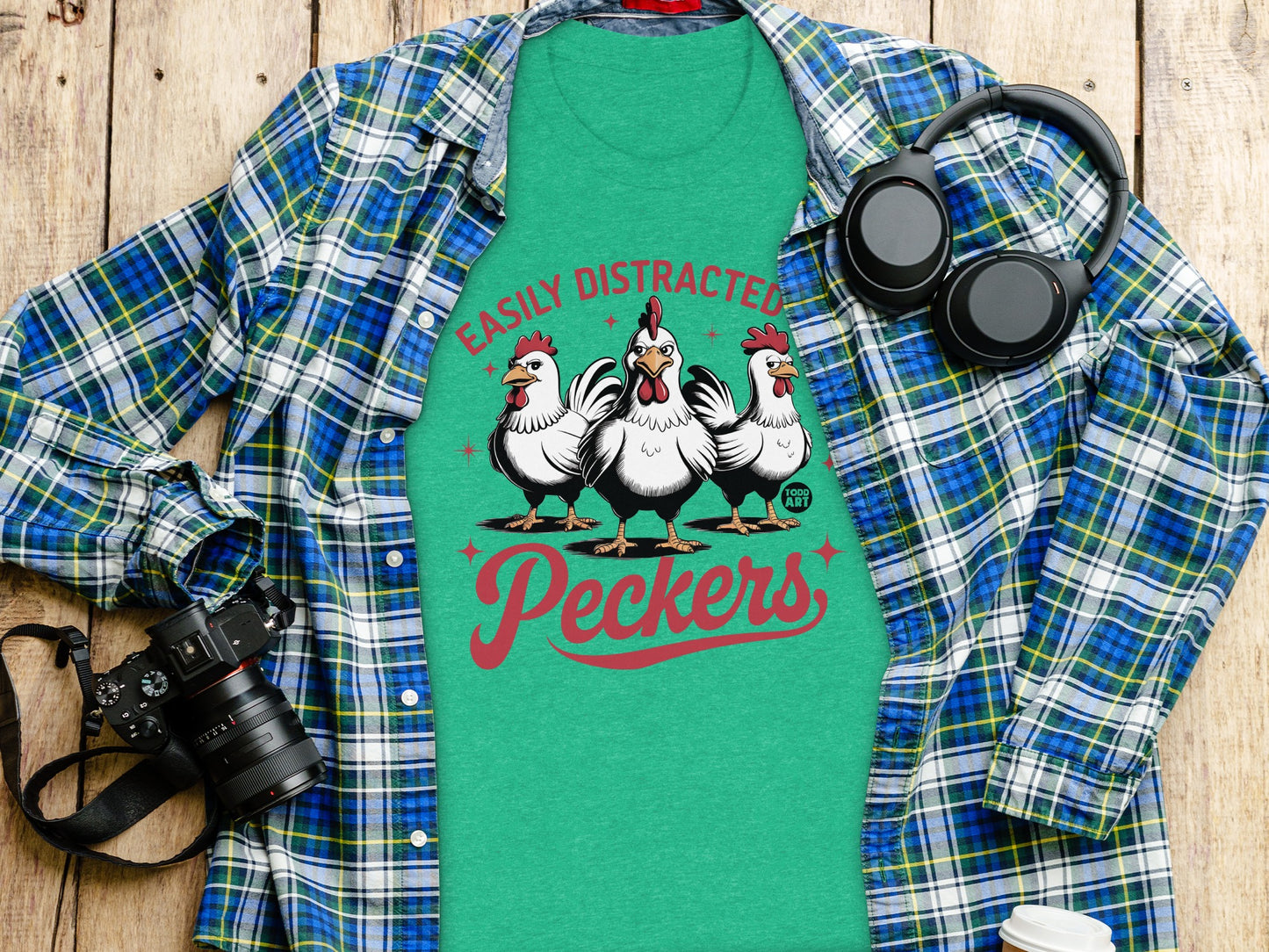 Easily Distracted Pecker Rooster Print Shirt product