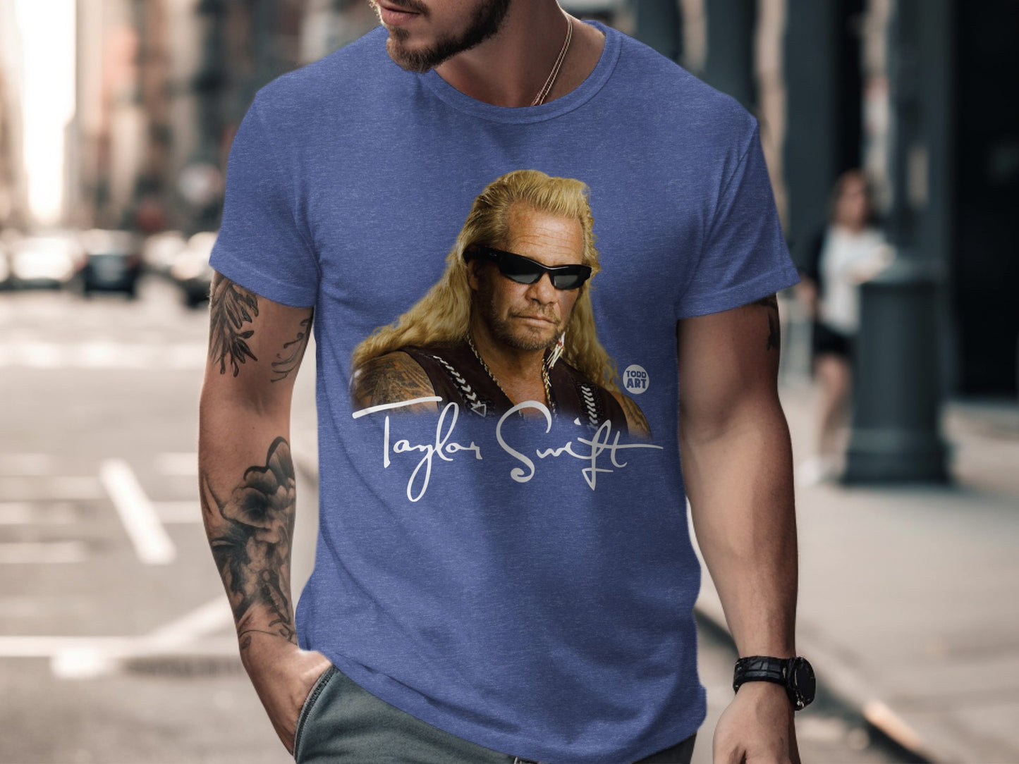 Dog in Sunglasses with Taylor Swift Text Shirt
