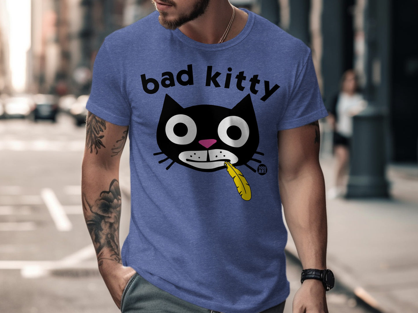 Bad Kitty Graphic Print Blue Men's T-Shirt product type