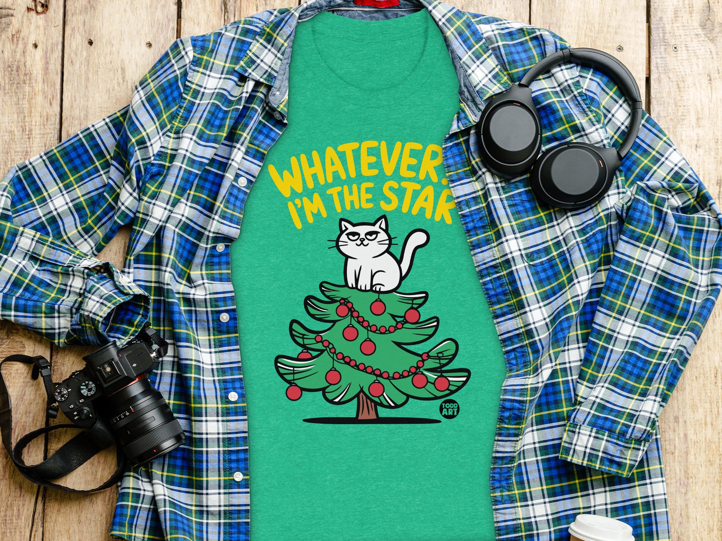 Christmas Cat I'm The Star Green T-Shirt product
