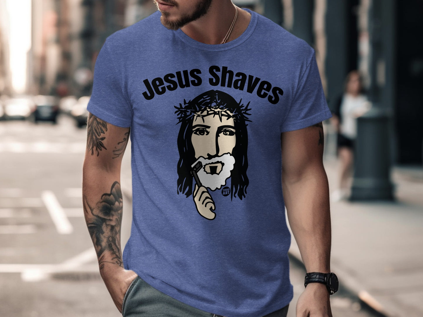 Jesus Shaves Graphic Printed T-shirt Funny product