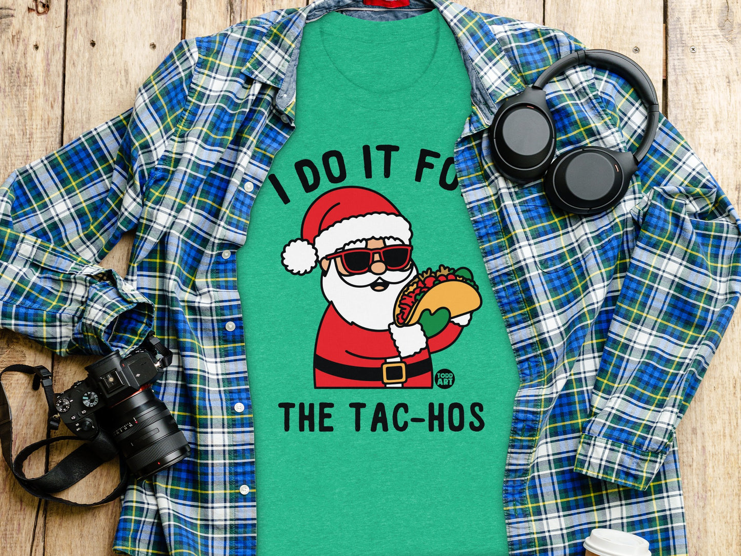 Santa Eating Taco Green Graphic Tee Shirt product
