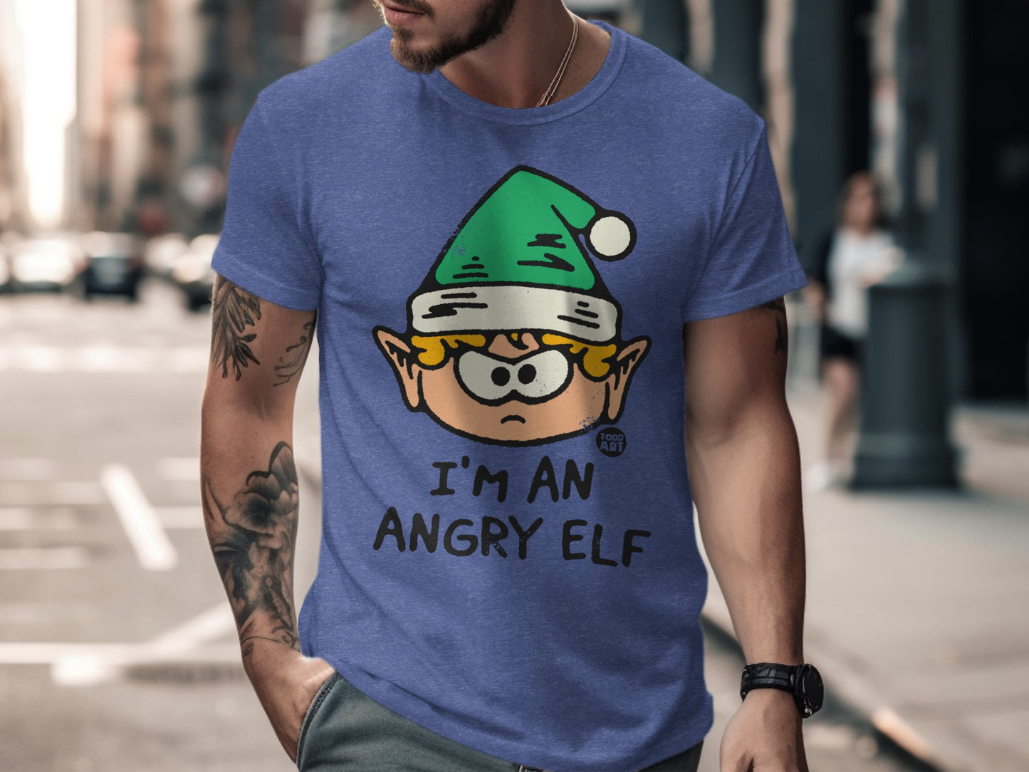 Funny Holiday I'm an Angry Elf with Green Hat Shirt