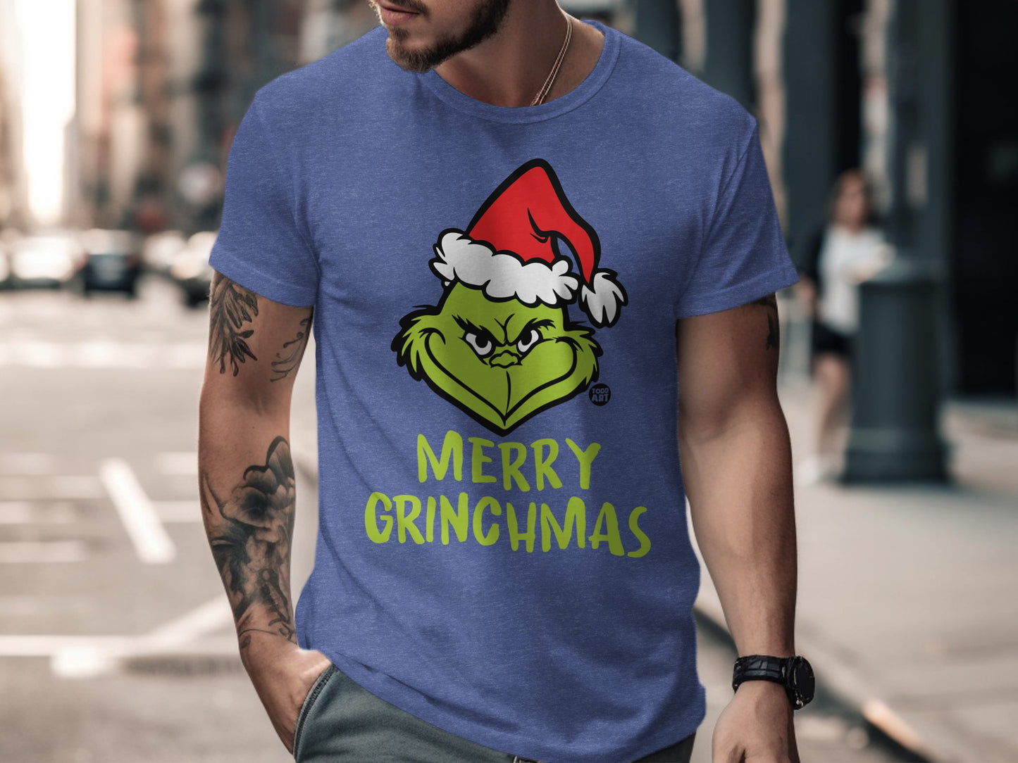 Merry Grinchmas T-shirt with Santa Hat product type
