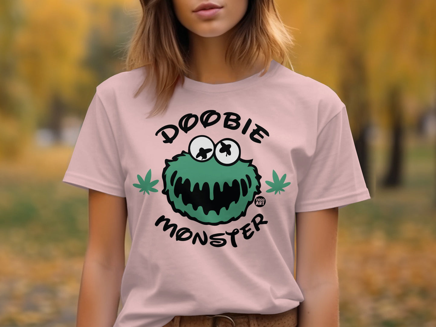 Cute Doobie Monster Graphic Tee with Green Creature