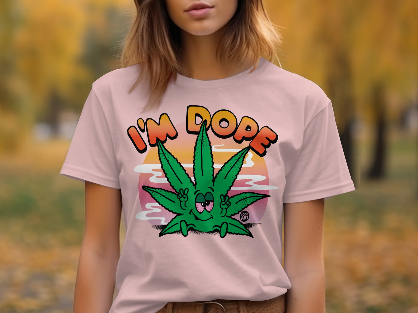 I'm Dope with Fun Green Cartoon Graphic Tee
