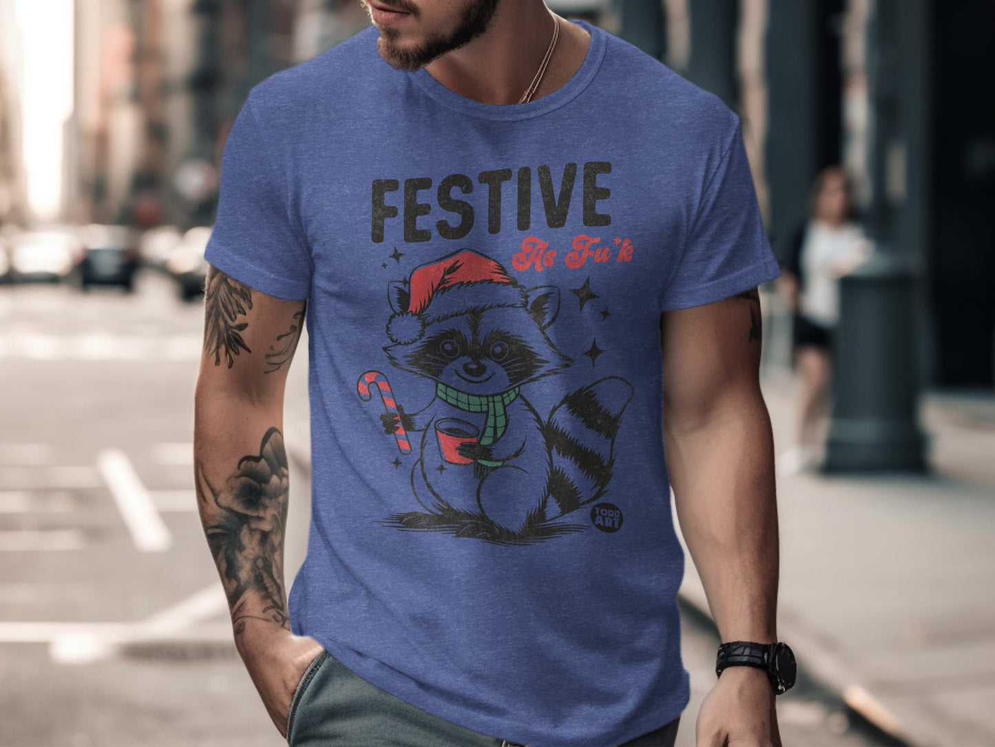 Festive Santa Raccoon with Candy Cane Graphic T-shirt product