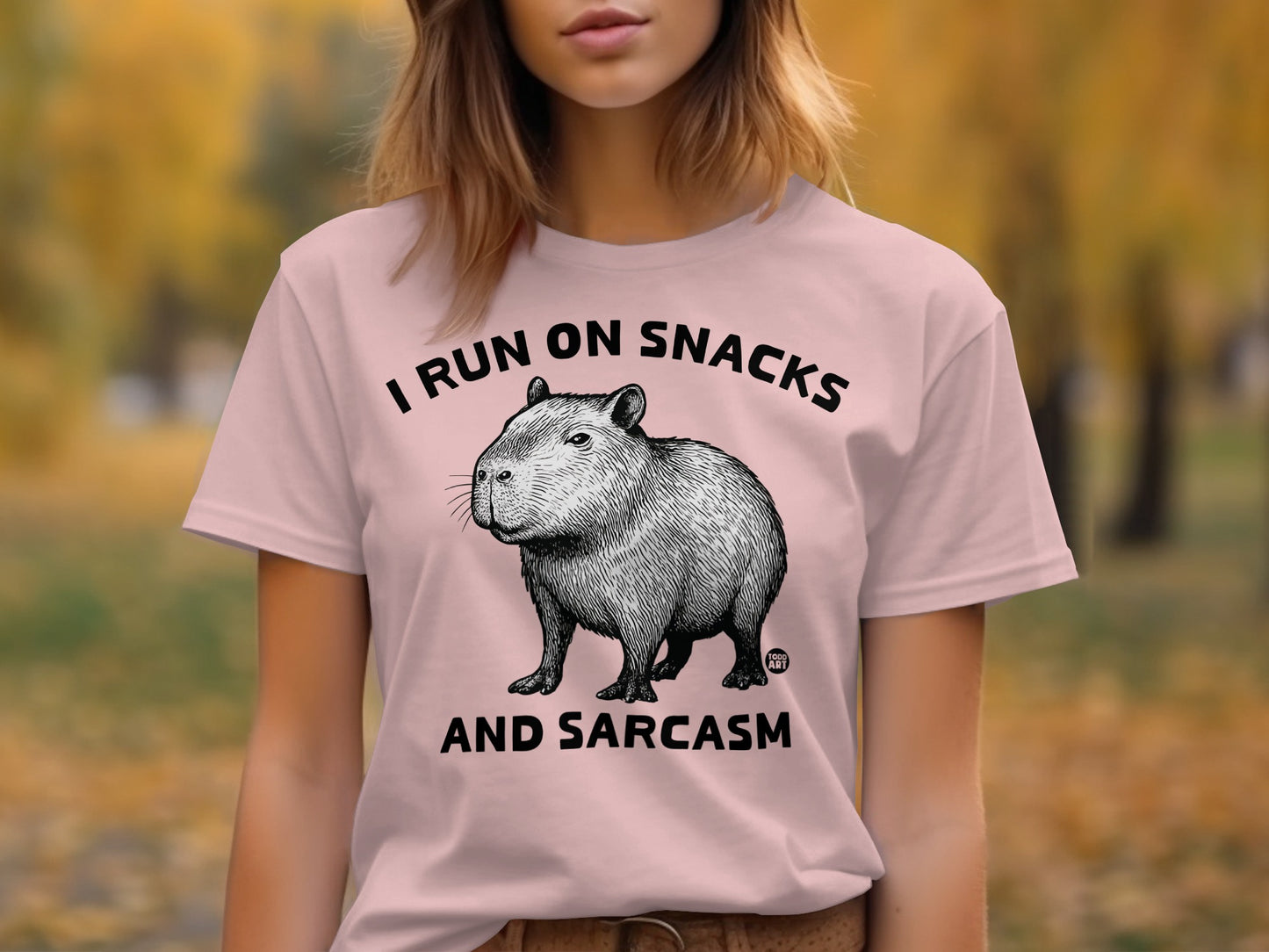 I Run On Snacks And Sarcasm Capybara Shirt product type